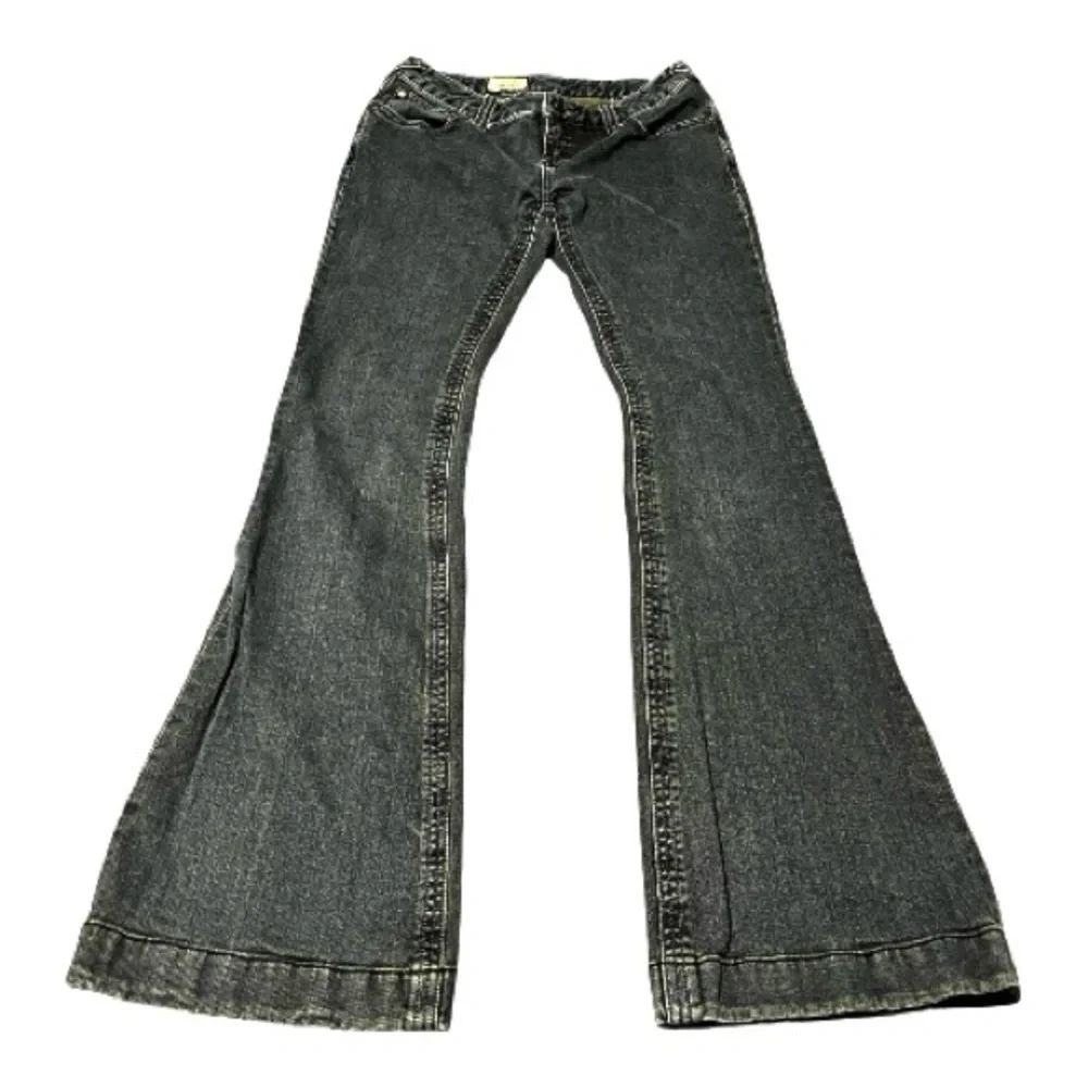 Free People Jeans Womens 27 (27x32) Black Mid Rise Flare Bell Bottom Hippie READ - Picture 1 of 9